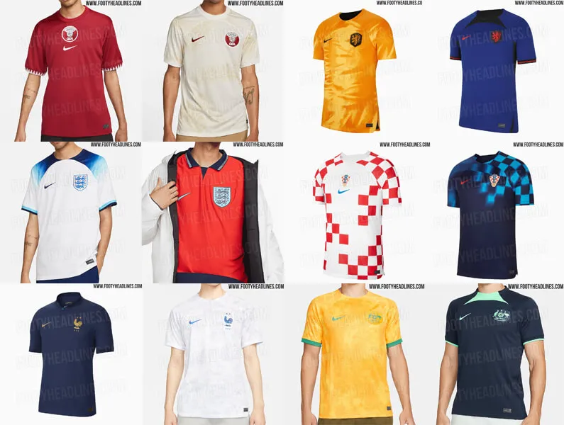 Nike贊助球衣佔最多 成為另類世界盃足球賽冠軍！－【獨家曝光】 卡達世足賽 全國家隊新戰袍設計外流 搶先看！